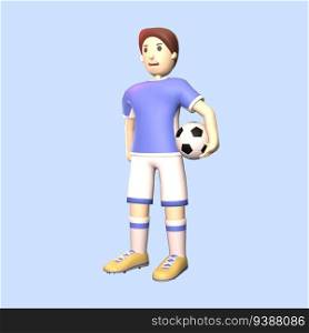3D man soccer player rendered illustration isolated on the blue background. Simple and elegant standing soccer player objects for your design.