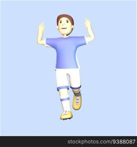 3D man soccer player rendered illustration isolated on the blue background. Simple and elegant goal pose soccer player objects for your design.