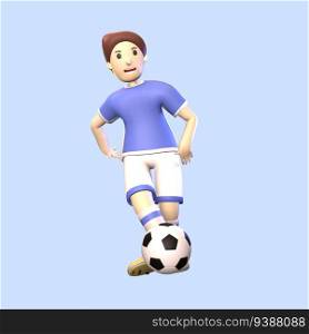 3D man soccer player rendered illustration isolated on the blue background. Simple and elegant passing soccer player objects for your design.