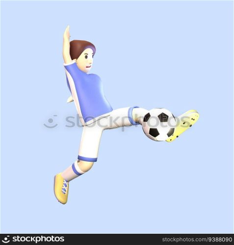 3D man soccer player rendered illustration isolated on the blue background. Simple and elegant receive soccer player objects for your design.