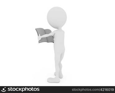 3d man with blank newspaper isolated on white