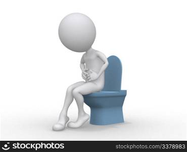 3D man with Intestinal problems sitting on the toilet