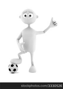 3d man with soccer ball isolated on white background