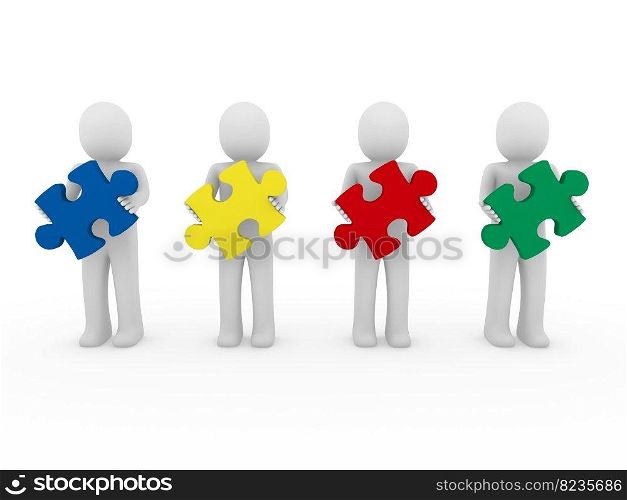3d men puzzle teamwork