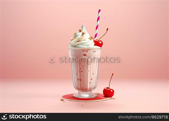 3d milk shake glass with dressing of fruits Generative AI