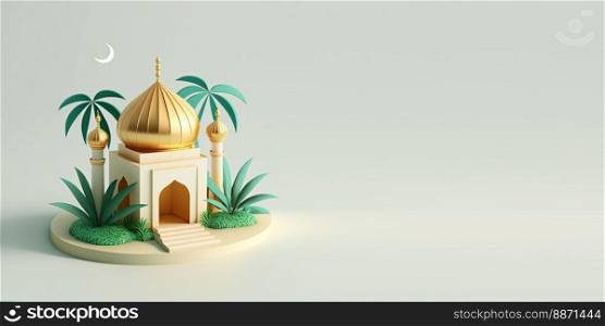 3D Mini Mosque with Golden Dome for Ramadan Banner