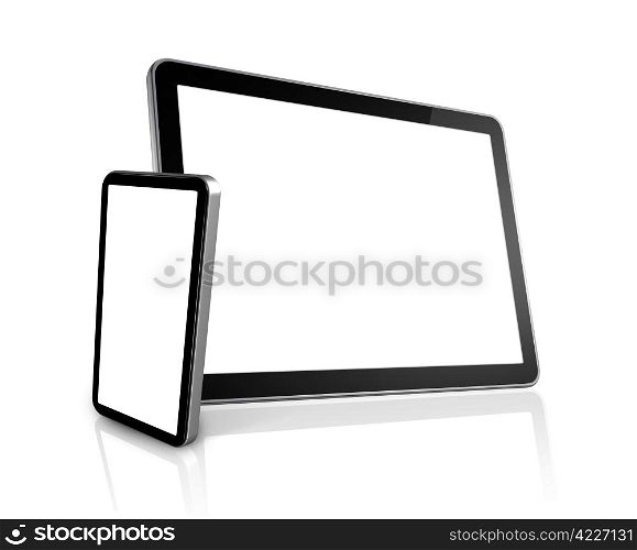 3D mobile phone and digital tablet pc computer isolated on white. mobile phone and digital tablet pc computer