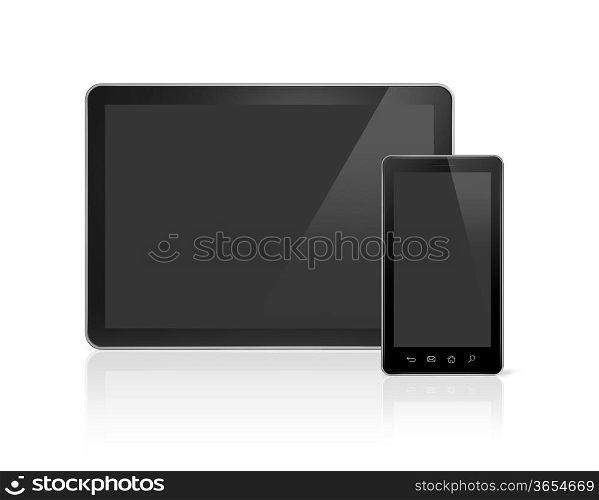3D mobile phone and digital tablet pc - isolated on white with clipping path. mobile phone and digital tablet pc