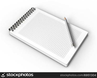 3d mockup illustration of notepad with pencil and grid page