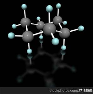 3D molecular model of cyclohexane in chair conformation with label on white background