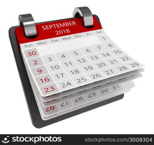 3d monthly calendar perspective view isolate, 2018 september page