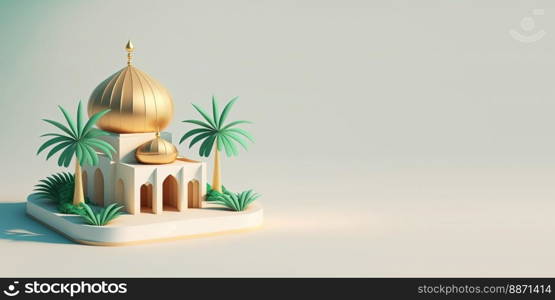3D Mosque Illustration for Islamic Festival Greeting