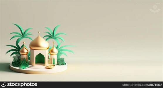 3D Mosque with Date Palms for Ramadan Background
