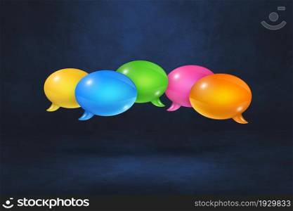 3D multicolor speech bubbles isolated on black background. multicolor speech bubbles on black background