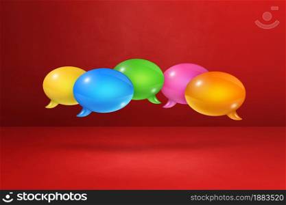 3D multicolor speech bubbles isolated on red background. multicolor speech bubbles on red background