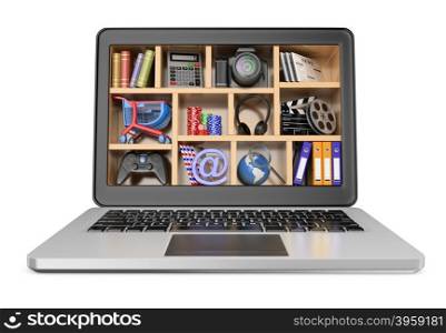 3D New technologies. Laptop. Multimedia concept. Isolated white background.