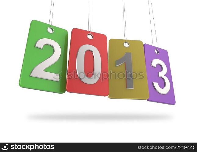 3d new year 2013 with glass tags on white background