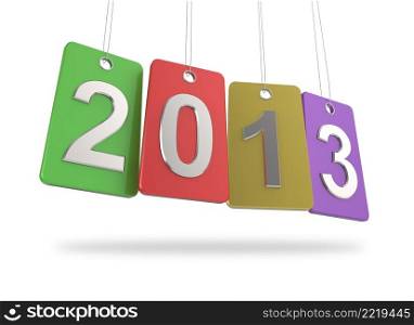 3d new year 2013 with glass tags on white background