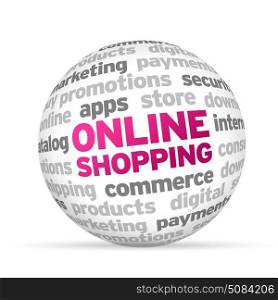 3d Online Shopping Word Sphere on white background.
