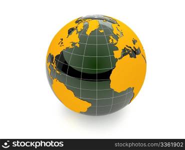 3d orange and green globe on white background