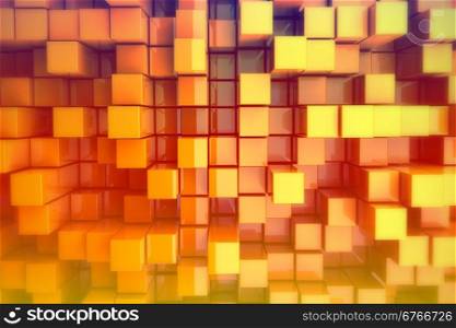 3D Orange Blurred Blocks Abstract Background.