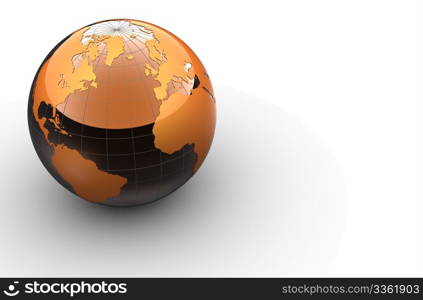 3d orange globe on white background