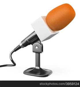 3d orange microphone. Isolated white background.