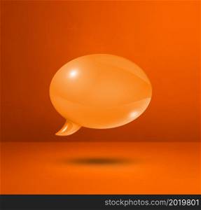 3D orange speech bubble isolated on concrete wall square background. Orange speech bubble on concrete wall square background