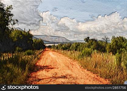 3D Painting of Dust Road to Lake