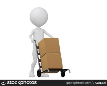 3d people icon with hand trucks and cargo boxes- This is a 3d render illustration
