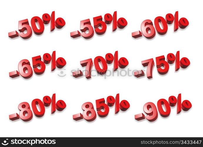 3D percent numbers isolated on white. 3D percent numbers - %