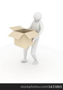 3d person with box on white background. 3d render