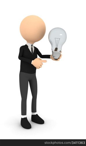 3d person with bulb over white. computer generated image