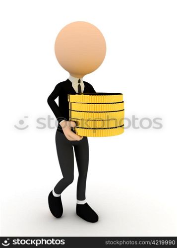 3d person with gold coins. computer generated image