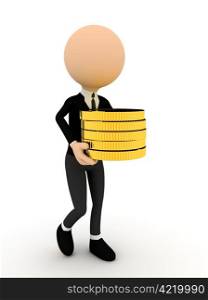 3d person with gold coins. computer generated image
