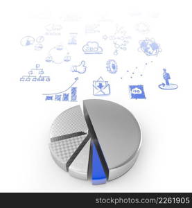 3d Pie chart, made of different metals as concept