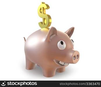3d piggy bank with dollar symbol isolated on white background