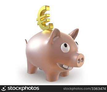 3d piggy bank with euro symbol isolated on white background