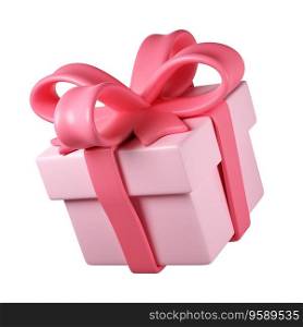 3d pink christmas gift box icon with pastel ribbon bow isolated with clipping path. Render modern holiday. Realistic icon for present, birthday or wedding banner.. 3d pink christmas gift box icon with pastel ribbon bow isolated with clipping path. Render modern holiday. Realistic icon for present, birthday or wedding banner