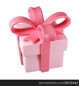3d pink christmas gift box icon with pastel ribbon bow on white background. Render modern holiday. Realistic icon for present, birthday or wedding banner.. 3d pink christmas gift box icon with pastel ribbon bow on white background. Render modern holiday. Realistic icon for present, birthday or wedding banner