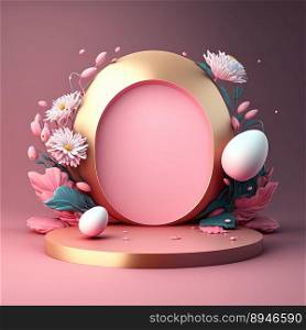 3D Pink Illustration Podium with Eggs and Flower Decoration for Product Display Easter Celebration
