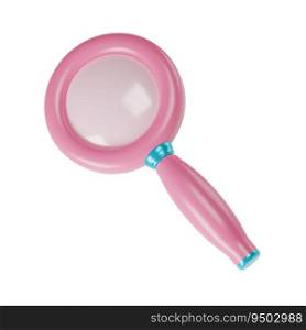 3d pink magnifying glass icon isolated with clipping path. Render minimal loupe search icon for finding, reading, research, analysis information. Cartoon realistic.. 3d pink magnifying pink glass icon isolated with clipping path. Render minimal loupe search icon for finding, reading, research, analysis information. Cartoon realistic