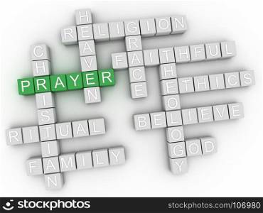 3d Prayer word cloud collage, religion concept background