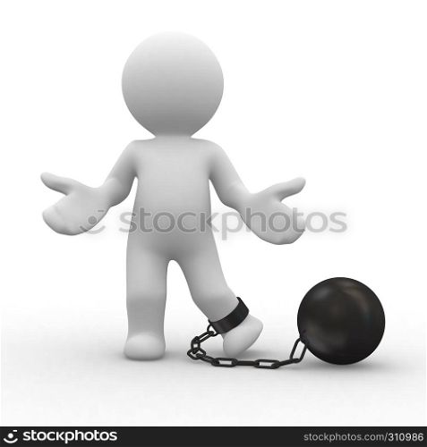 3d prisoner human with chain ball in food