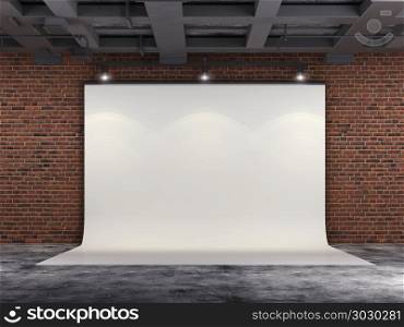 3D Projector Screen on brick wall, illustration