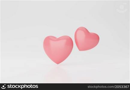 3d Realistic Red-pink heart on white isolate background for template for Happy wedding and valentine. heart sweet icon, press like and love 3d rendering illustration. Romantic creative composition.
