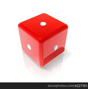 3D red dice with one dot on all sides. One red dice