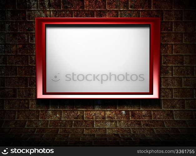 3d red frame on grunge background