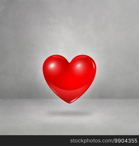 3D red heart isolated on a concrete studio background. 3D illustration. 3D red heart on a concrete studio background