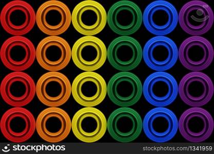 3d redndering. lgbt rainbow Colorful Circle pattern wall background.